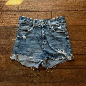 H&M Blue Jean Shorts Distressed Cutoff Style